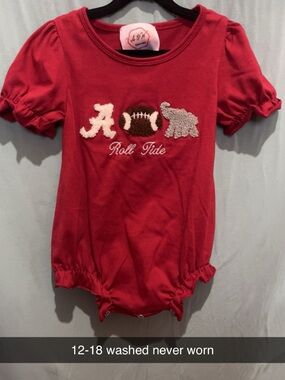 Red 'Roll Tide' Baby Romper with Football Applique